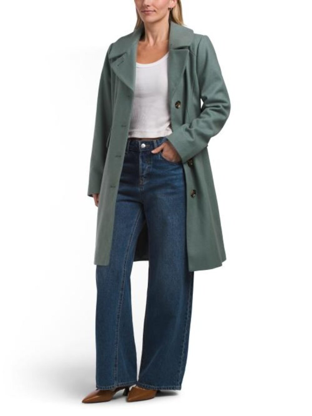 ANNE KLEIN Wool Blend Missy Single-breasted Reefer Coat